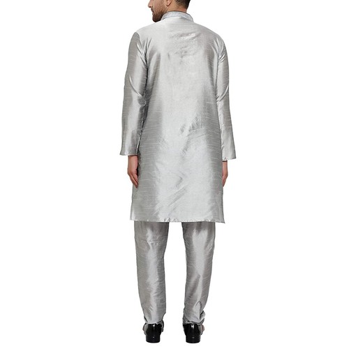 Traditional Plain Full Sleeve Silk Kurta Pajama Regular Fit Party Were For Mens - Picture 63 of 66
