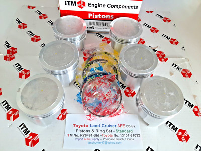 Toyota Land Cruiser 3FE 88-92 Set of (6) Standard Size Pistons & TPR Rings Set
