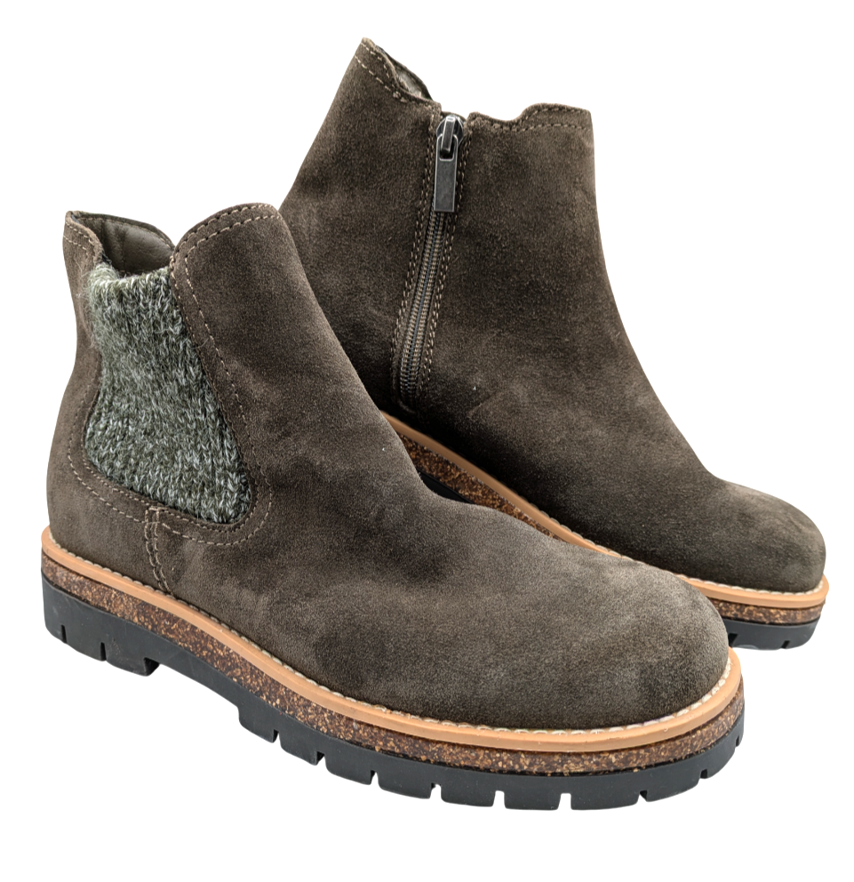 SAOLA Stivali Chelsea Earth da donna taglia 8 5 Aydin scamosciati verde scuro suola a strappo stivaletti con zip