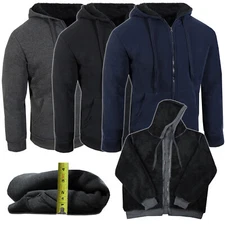 Hoodie Full Sherpa Lining Mens Fleece Jacket Zip Up Warm Thick Heavy Weight Hood
