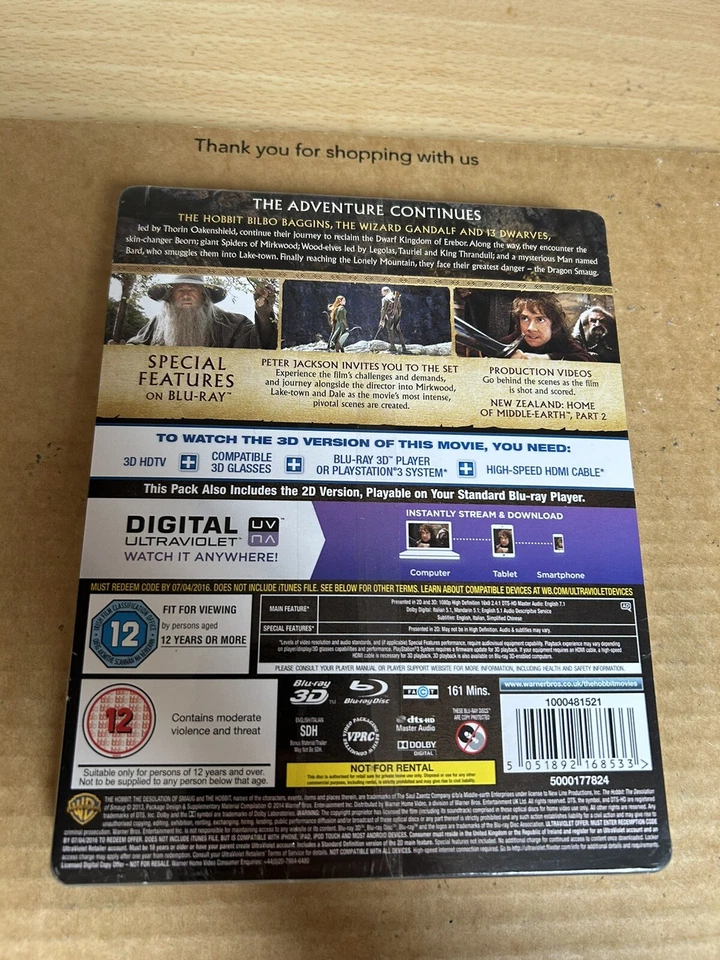 The Hobbit Desolation of Smaug 2D + 3D U.K Blu ray Steelbook NEW & SEALED - Image 2 of 4
