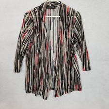 KASPER Abstract Stripe Multicolor Sheer Open Front Cardigan Jacket Size 