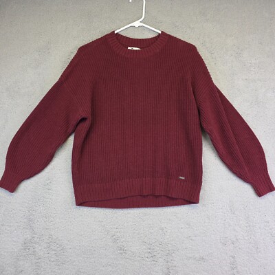Hollister Sweater Womens S Maroon Balloon Sleeve Crew Neck Chunky Loungewear