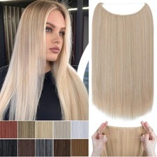 Straight Real as Human Invisible Wire in Hair Extensions One Piece Ring Blonde