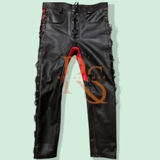 Mens Black Leather Pant Lace Up Style Leather Pant Genuine Lambskin Leather Pant