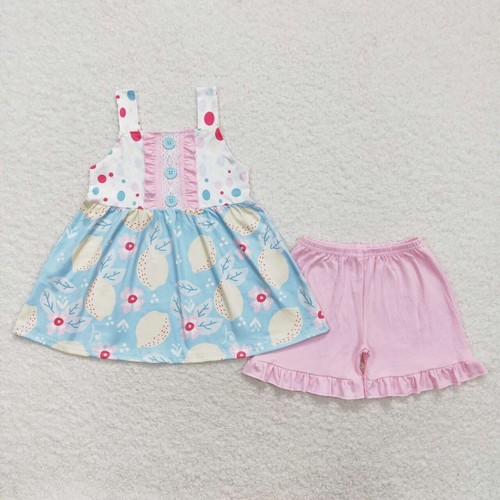 Girls Sleeveless Ruffle Tunic Shorts Set 2pcs Summer Outfit Floral Print - Picture 13 of 13