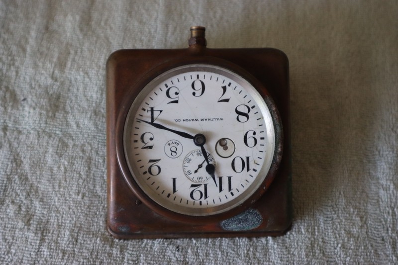 ANTIQUE MARITIME CLOCK WALTHAM WATCH COMPANY BRASS CLOCK