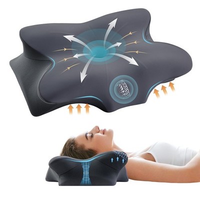 Cervical Pillow for Neck and Shoulder, Ergonomic Contour Velvet - Dark Grey