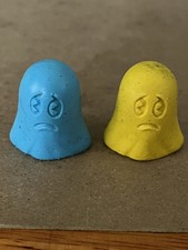 Lot Of 2 Vintage Pac-Man Ghost Figures Pencil Toppers Rubber 1980 Bally - Used