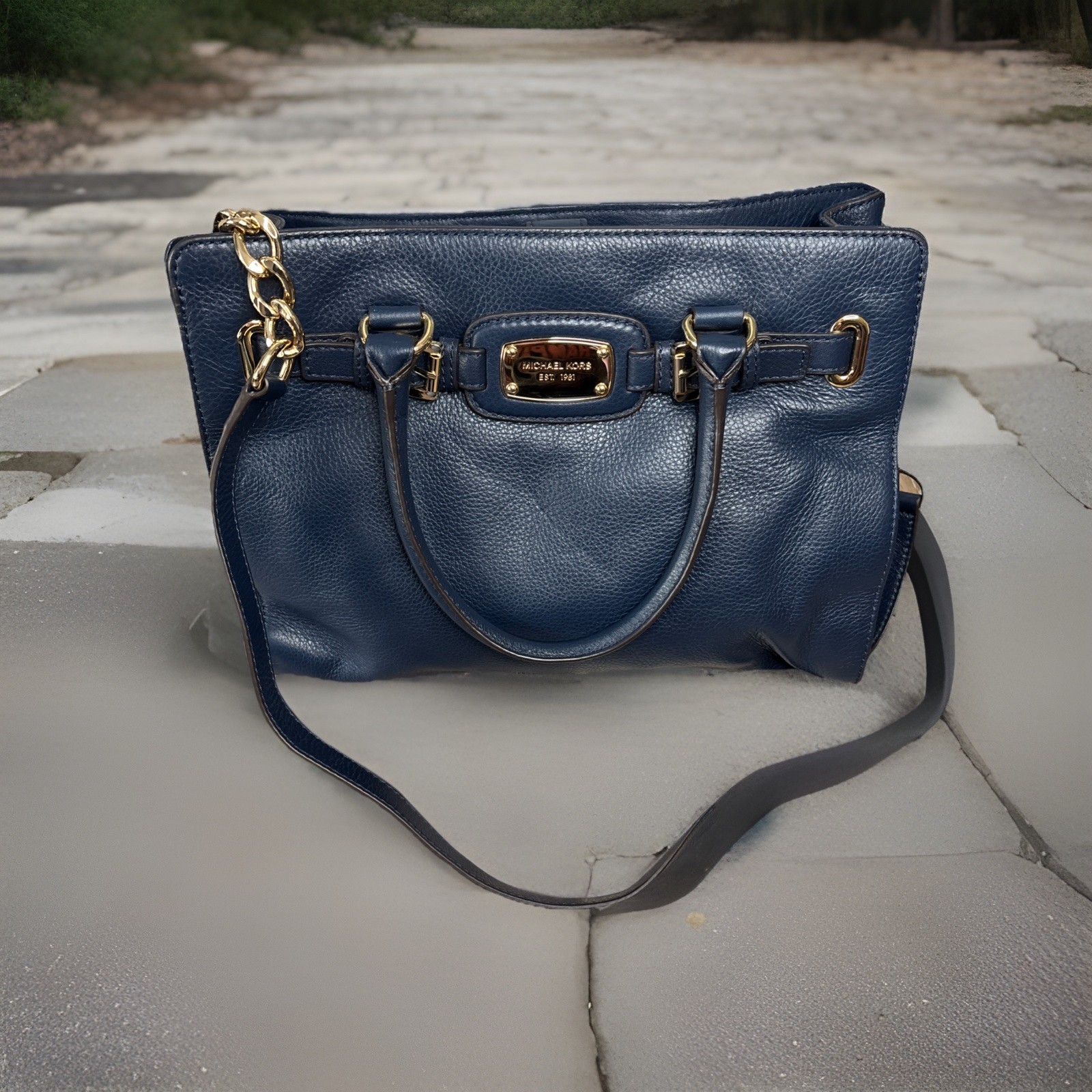 Michael Kors Hamilton East West Blue Leather Satchel/Shoulder Tote Bag