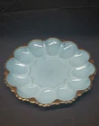 Vintage Fire-King Blue Milk Glass Deviled Egg Plate Gold Rim Anchor Hocking 10"