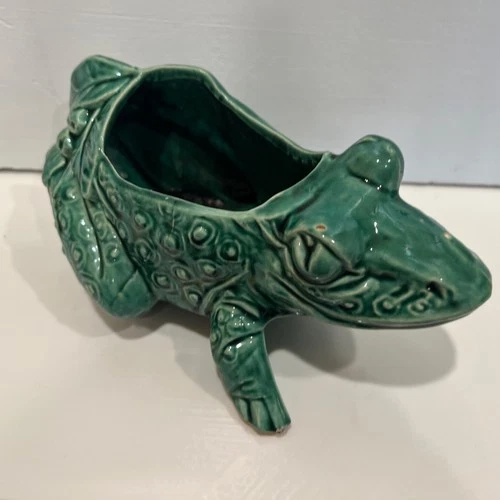 Vintage Retro Collectible McCoy Large Green Frog Planter Pottery USA 8.25” Long