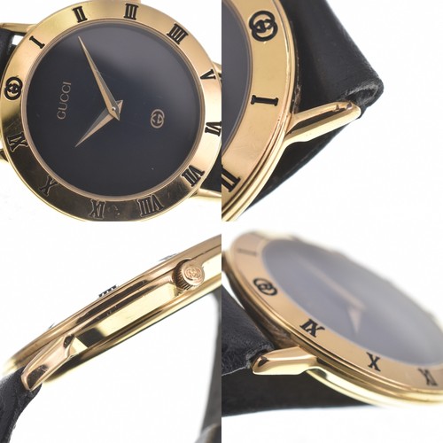 GUCCI 3000M Gold Plated / Leather black Dial Quartz Men's Watch P#140956 - Picture 8 of 8