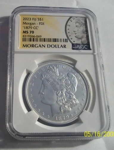1879 MORGAN CC silver Dollar NGC MS 70 FIRST DAY CARSON CITY FIJI MINT