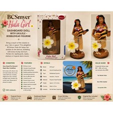 BCSmyer Hula Girl Dashboard Doll Hawaiian Bobblehead Ukulele Figurine New in Box