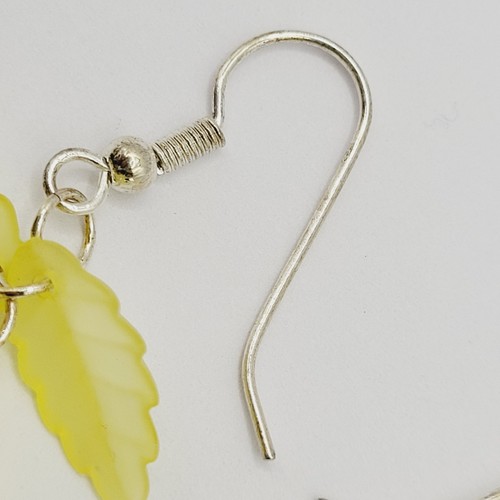Unique Yellow Cascading Layered Leaf or Feather Drop Dangle Pierce Hook Earrings - Picture 10 of 22