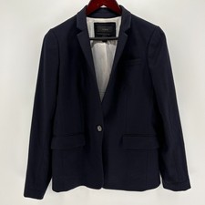 J Crew Regent Blazer Dark Navy LN Wool Blnd One Bttn front B0323 Size 6 EUC