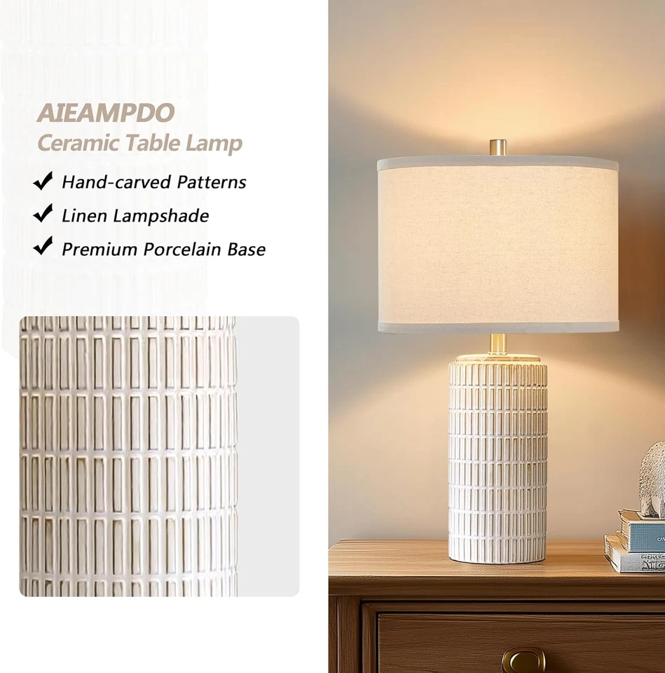 23'' Set of 2 Modern Ceramic Table Lamps for Living Room Bedroom, Nightstand Far - Image 3 of 4