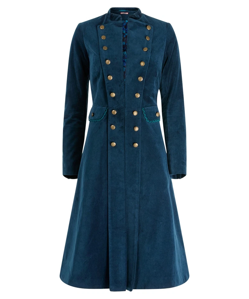 Joe Browns Womens Mandarin Collar Longline Military Moleskin Coat Green - Image 2 of 4