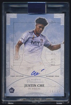2022 MLS Topps Renaissance Soccer Engravement Rookie Auto Justin Che RC 16/20