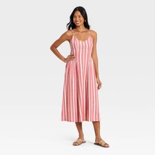 Women's Corset Sundress - A New Day Cream/Red Striped M