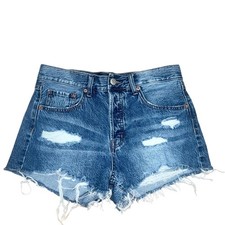 Aeropostale Boyfriend Short Womens 6 Blue Distressed Denim Shorts Button Fly
