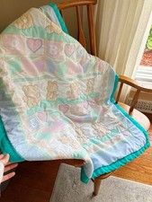 Vintage Baby Blanket 1980s Pastel Quilted ABC Light Weight Quilt