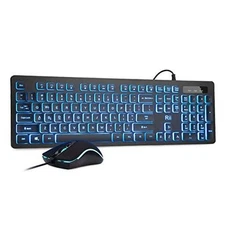  Three Colors Backlit Keyboard and Mouse, Wired Keyboard and Mouse Combo, USB 