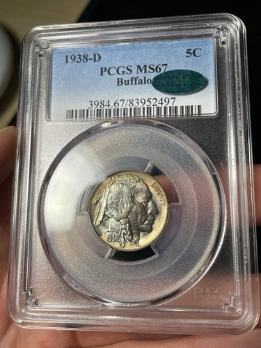 1938-D PCGS MS67 CAC Buffalo Nickel Toned Nice Coin
