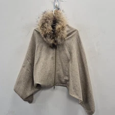 Holland Cooper Tweed Country Wool Race Day Cape Poncho Real Fur Collar One Size