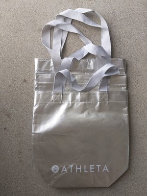 Athleta Metallic Silver Reusable Shopping Tote Bags (Lot of 3) 14x14x6 inches