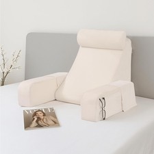 19" Back Pillow for Bed Sitting up, Big Pockets and Washable Removable Cover,...