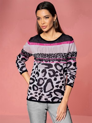 Pullover schwarz 36 Heine Damen Jacquard Feinstrick ''schwarz-fuchsia'' 4.4250