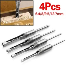 4Pcs Square Hole Drill Bit Mortise Chisel Hole Saw Drill Bit Kit for Woodworking