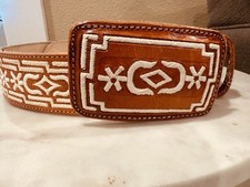 MEN'S EMBROIDERED WESTERN LEATHER BELT, COWBOY RODEO CINTO VAQUERO BORDADO