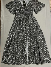 Fashion Women's Size L Black And White Maxi Dress Floral Print NWT Boho Hippie