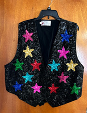 Vintage JC Sequin Beaded Brightly Colored Star design Vest. Size XXL, Exc Cond