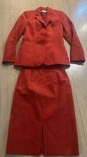 VTG Lilli Ann 2 Pc Suede Suit Jacket Skirt Set In Red SZ XS Nice Fitted