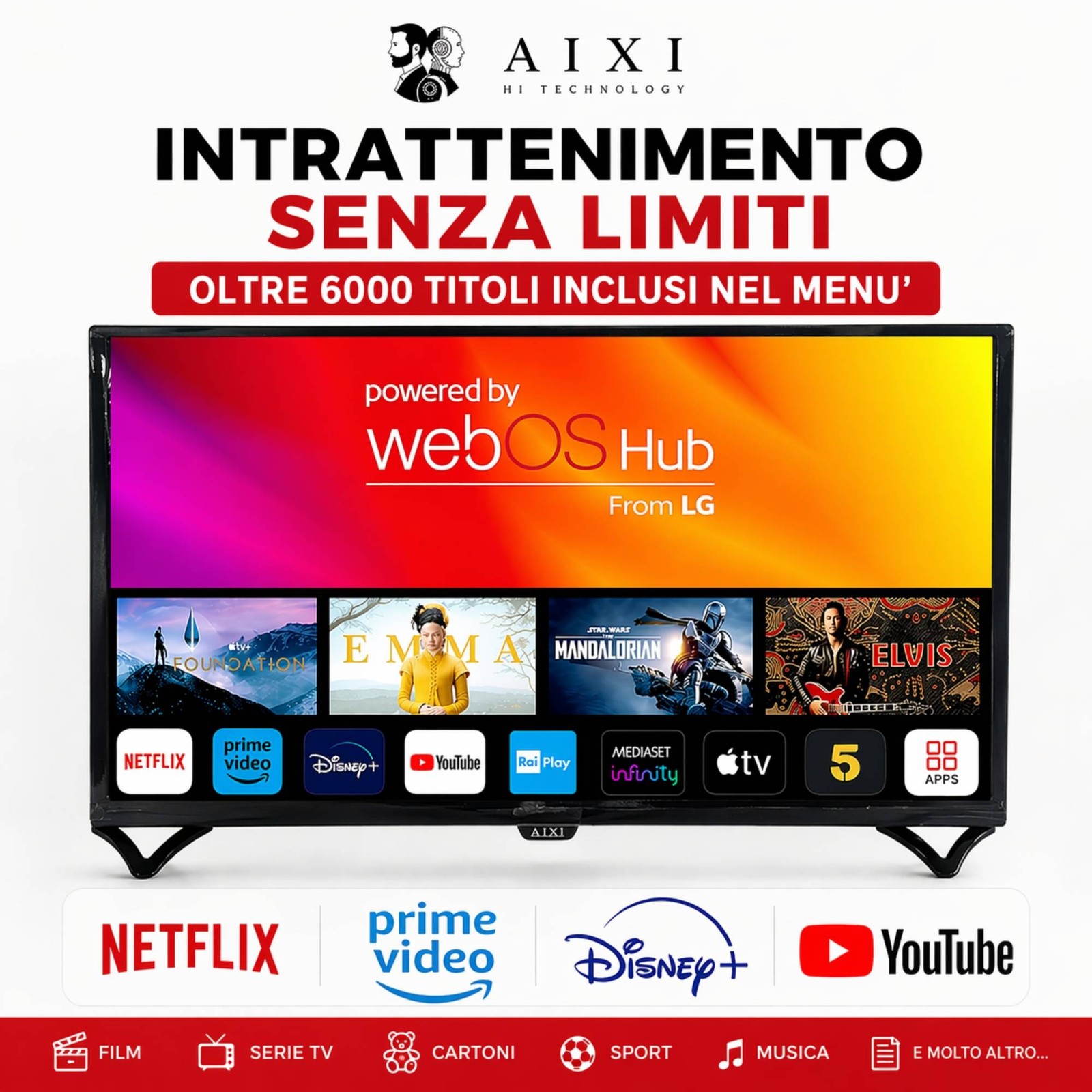 Smart TV 32" AIXI WEBOS HUB WIFI Bluetooth DVB-T2/S2 HD READY 6000 Film Gratis foto 2