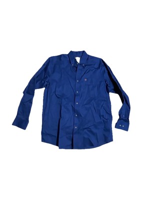 Ariat Shirt Mens Size Large Blue Solid Twill Classic Fit Button Down Western H99