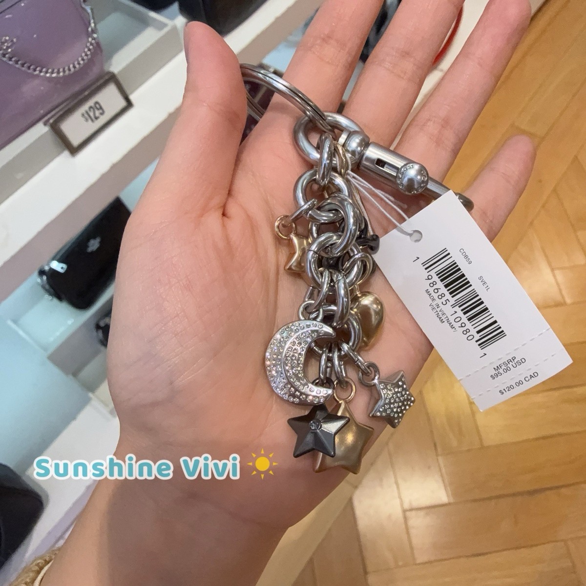 NWT Coach Star Moon Cluster Bag Charm CDB59 Keychain Silver/Multi