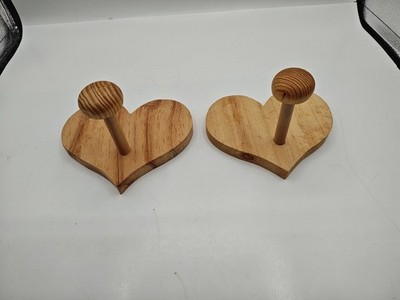 2 Solid Wood Heart Wall Plaque with Peg Rustic Country Decor