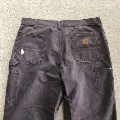 VINTAGE Carhartt Pantalone Tela Uomo 40x32 Grigio Falegname Invecchiato USA - Foto 4 di 5