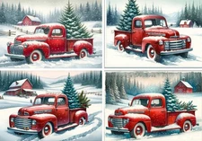 Winter Red Trucks | A4 Rice Paper | Paper for Decoupage | Decoupage Creatives