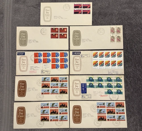 9x Australia GPO First Day Covers 1969–71 Blocks, Registered & Airmail