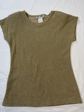 Vintage Retro Glam Gold Metallic Acrylic 80s Sparkly Blouse Metallic Small Dance