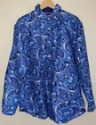 Men’s Bright Blue Paisley Flip Cuff Business Dress Shirt Cotton XL