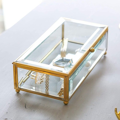 Vintage Gold Glas Andenken Box Schmuck Halter Schreibtisch Organizer, Dekorativ... - Bild 2 von 7