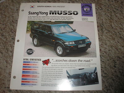 S. Korea 1995-Present Ssang Yong MUSSO Hot Haulers 6 # 5 Spec Sheet Brochure