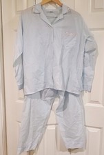 Vintage Carole womens pajama L set Blue loungewear floral lace neck buttons USA